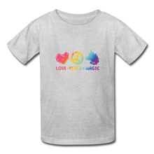 Load image into Gallery viewer, LOVE, PEACE, &amp; MAGIC Hanes Youth Tagless T-Shirt - heather gray
