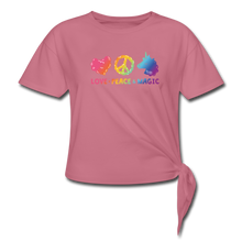 Load image into Gallery viewer, LOVE, PEACE, &amp; MAGIC Women&#39;s Knotted T-Shirt - mauve
