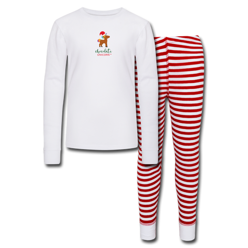 Holiday Unicorn (Male) Kids’ Pajama Set - white/red stripe