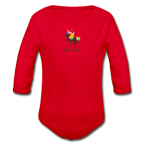 2021 Holiday Unicorn Organic Long Sleeve Baby Bodysuit - red