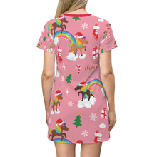 Load image into Gallery viewer, Holiday Unicorn Signature Pattern T-Shirt Pajama Dress
