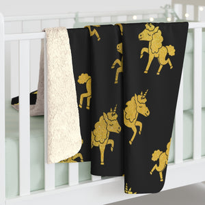 Golden Unicorn Sherpa Fleece Blanket (Black)
