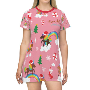 Holiday Unicorn Signature Pattern T-Shirt Pajama Dress