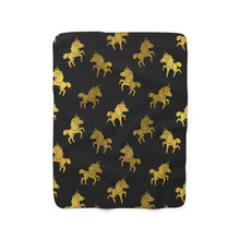 Load image into Gallery viewer, Golden Unicorn Sherpa Fleece Blanket (Black)
