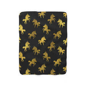 Golden Unicorn Sherpa Fleece Blanket (Black)