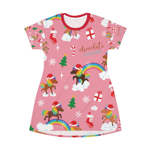 Holiday Unicorn Signature Pattern T-Shirt Pajama Dress