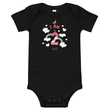 Load image into Gallery viewer, Chocolate Unicorn - I&#39;m 2 Baby short sleeve one piece
