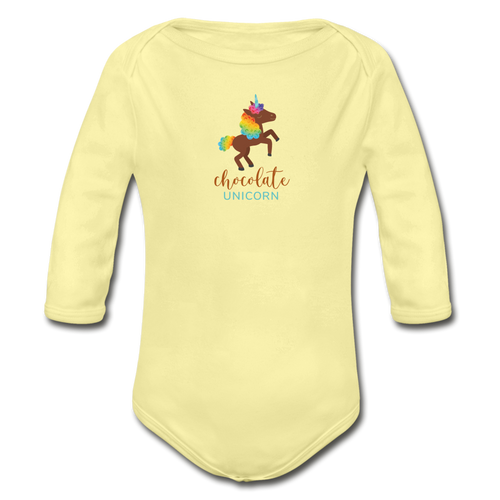 Chocolate Unicorn Organic Long Sleeve Baby Bodysuit - washed yellow