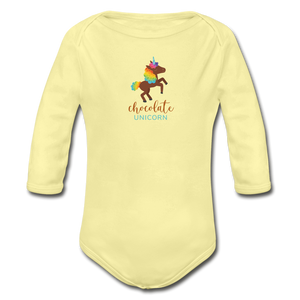 Chocolate Unicorn Organic Long Sleeve Baby Bodysuit - washed yellow