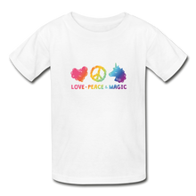 Load image into Gallery viewer, LOVE, PEACE, &amp; MAGIC Hanes Youth Tagless T-Shirt - white
