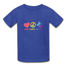 Load image into Gallery viewer, LOVE, PEACE, &amp; MAGIC Hanes Youth Tagless T-Shirt - royal blue
