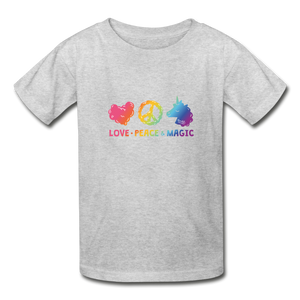 LOVE, PEACE, & MAGIC Hanes Youth Tagless T-Shirt - heather gray