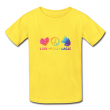 Load image into Gallery viewer, LOVE, PEACE, &amp; MAGIC Hanes Youth Tagless T-Shirt - yellow
