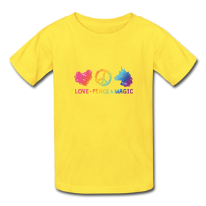 LOVE, PEACE, & MAGIC Hanes Youth Tagless T-Shirt - yellow