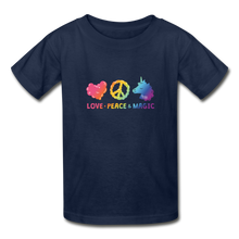 Load image into Gallery viewer, LOVE, PEACE, &amp; MAGIC Hanes Youth Tagless T-Shirt - navy
