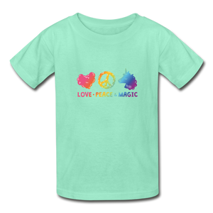LOVE, PEACE, & MAGIC Hanes Youth Tagless T-Shirt - deep mint