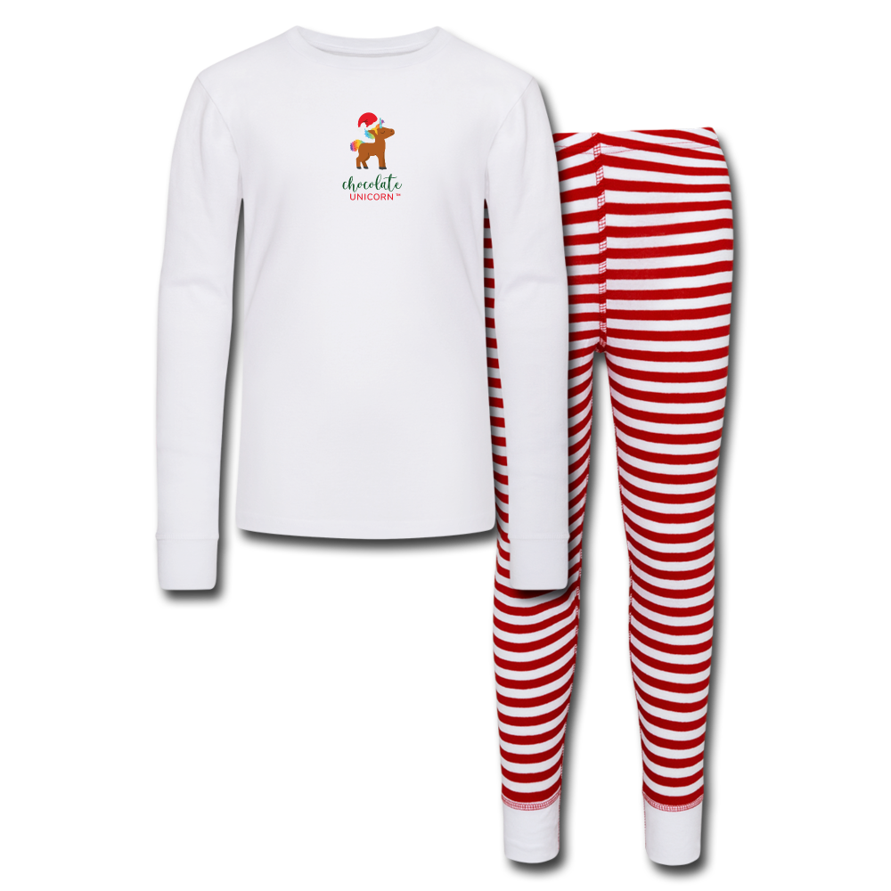Holiday Unicorn (Male) Kids’ Pajama Set - white/red stripe