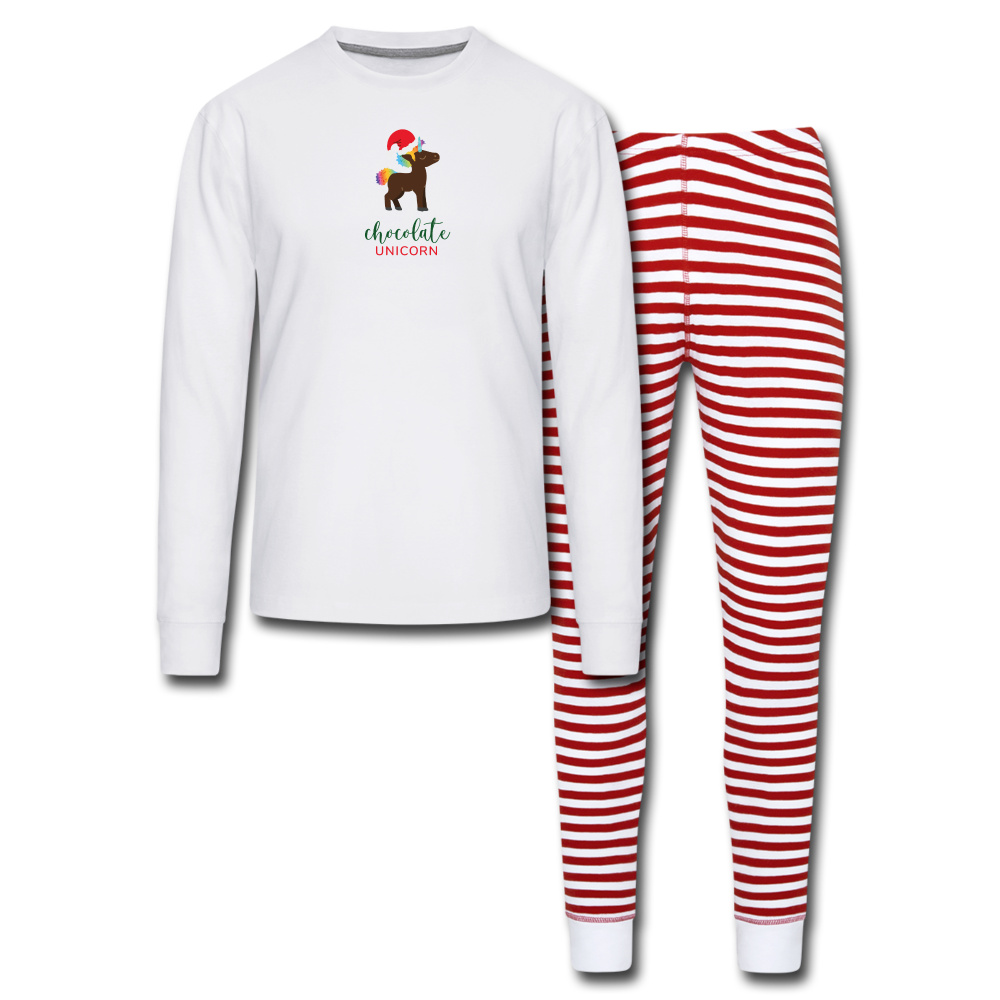 Holiday Unicorn (Male) Unisex Pajama Set - white/red stripe