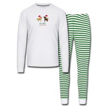 Load image into Gallery viewer, Holiday Unicorns Unisex Pajama Set - white/green stripe
