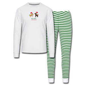 Holiday Unicorns Unisex Pajama Set - white/green stripe