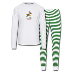 Holiday Unicorn (Woman) Unisex Pajama Set - white/green stripe