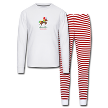 Load image into Gallery viewer, Holiday Unicorn (Woman) Unisex Pajama Set - white/red stripe
