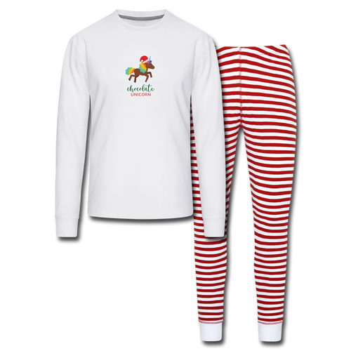 Holiday Unicorn (Woman) Unisex Pajama Set - white/red stripe
