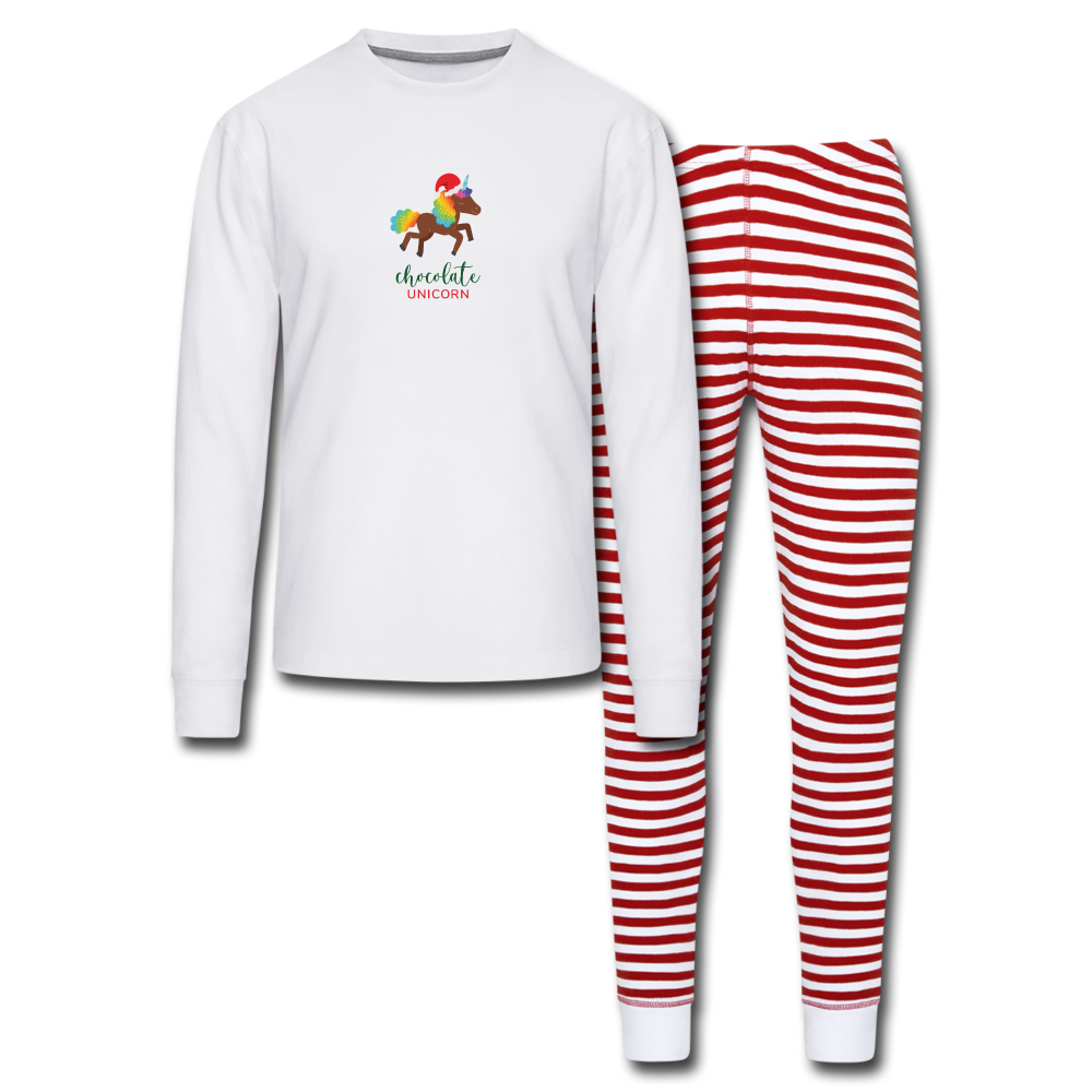 Holiday Unicorn (Woman) Unisex Pajama Set - white/red stripe