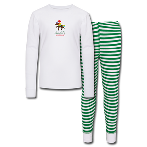 Holiday Unicorn (Female) Kids’ Pajama Set - white/green stripe