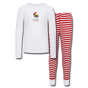 Holiday Unicorn (Female) Kids’ Pajama Set - white/red stripe