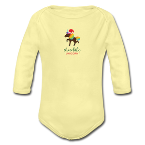 2021 Holiday Unicorn Organic Long Sleeve Baby Bodysuit - washed yellow