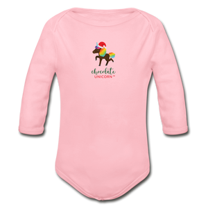 2021 Holiday Unicorn Organic Long Sleeve Baby Bodysuit - light pink