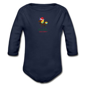 2021 Holiday Unicorn Organic Long Sleeve Baby Bodysuit - dark navy