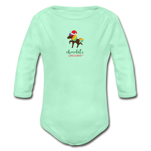2021 Holiday Unicorn Organic Long Sleeve Baby Bodysuit - light mint