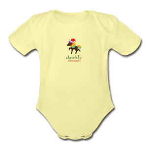 2021 Holiday Unicorn Organic Short Sleeve Baby Bodysuit - washed yellow