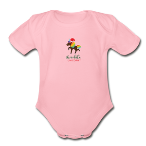 2021 Holiday Unicorn Organic Short Sleeve Baby Bodysuit - light pink