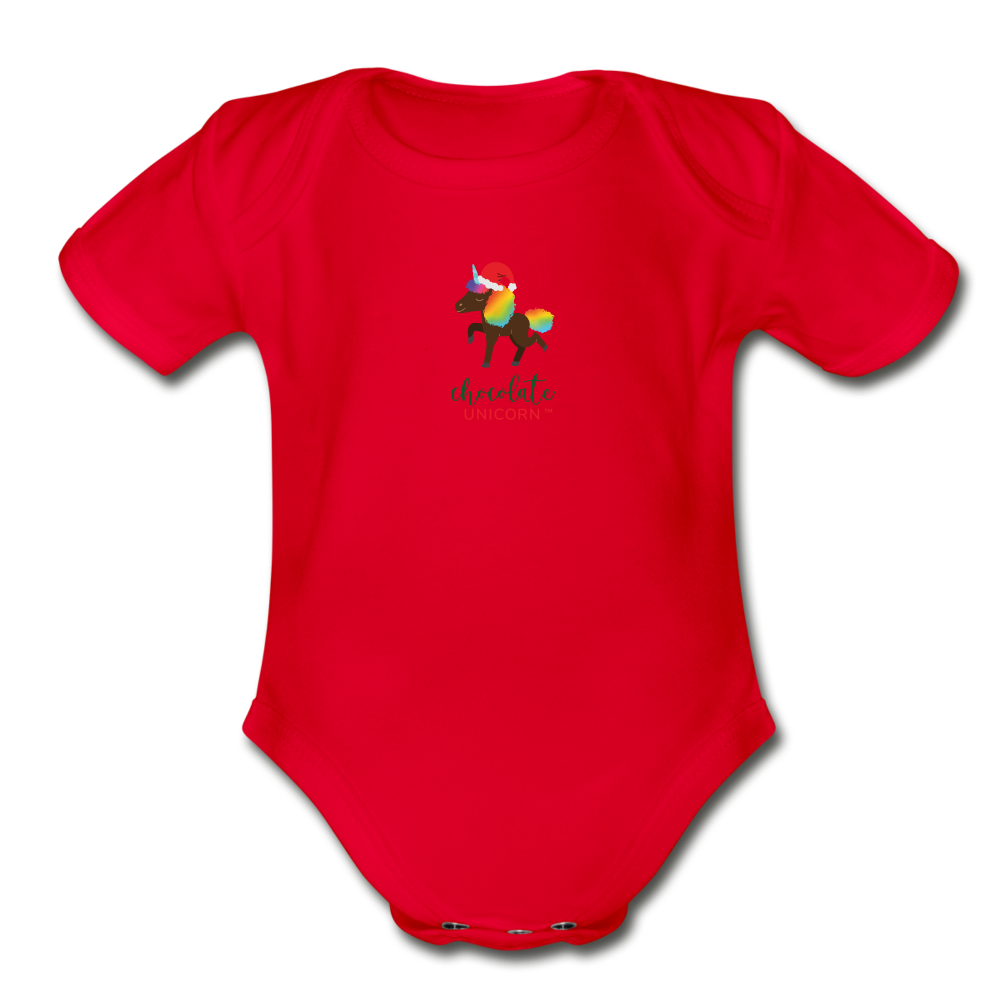 2021 Holiday Unicorn Organic Short Sleeve Baby Bodysuit - red