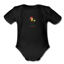 Load image into Gallery viewer, 2021 Holiday Unicorn Organic Short Sleeve Baby Bodysuit - black
