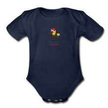 Load image into Gallery viewer, 2021 Holiday Unicorn Organic Short Sleeve Baby Bodysuit - dark navy

