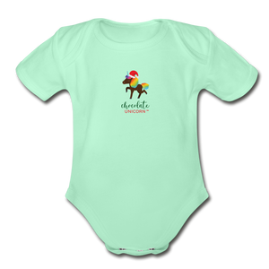 2021 Holiday Unicorn Organic Short Sleeve Baby Bodysuit - light mint