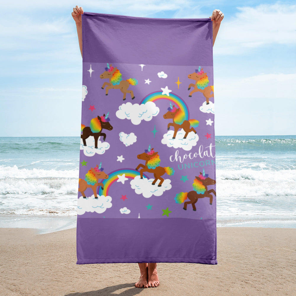 Chocolate Unicorn Signature Pattern Beach Towel (Purple)